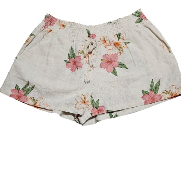 Floral Linen Blend Elastic Waist Shorts With Drawstring & Pockets By Bebop XL - Picture 8 of 14